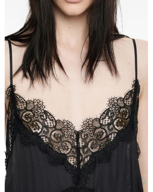 Bimba Y Lola Black Lace-Trimmed Slip Midi Dress