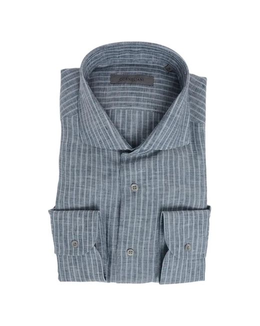 Corneliani Blue Striped Linen Shirt for men