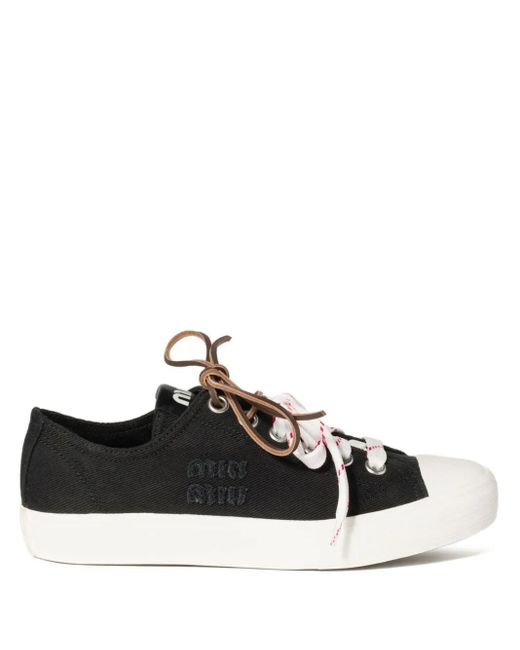 Miu Miu White Washed-Denim Sneakers