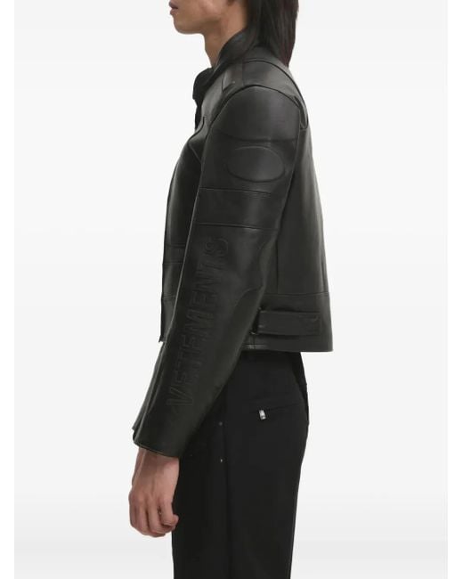 Vetements Black Logo-Embossed Leather Jacket for men