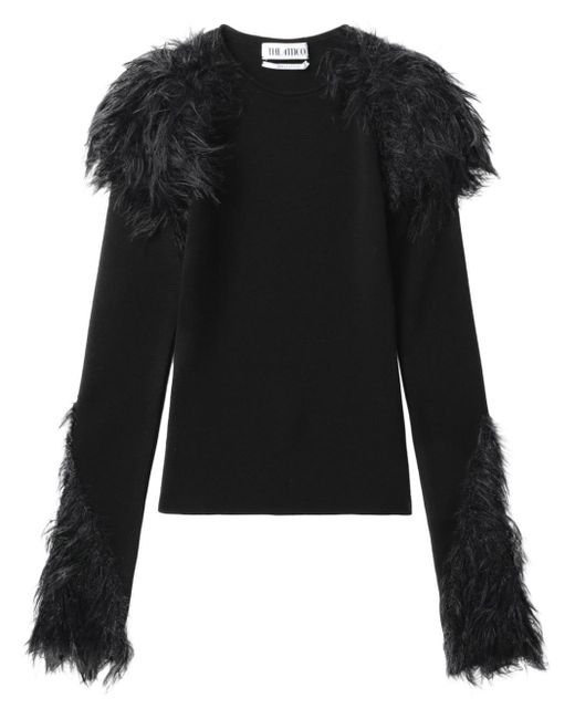 The Attico Black Faux-fur Detail Long-sleeve Jumper