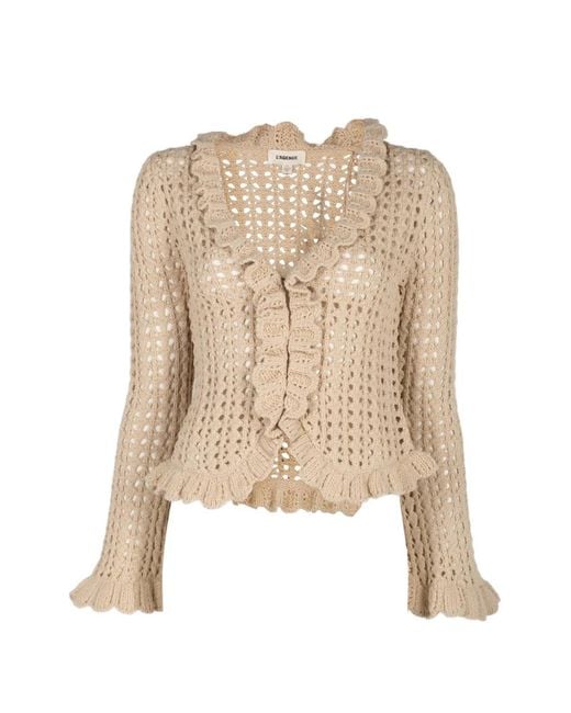L'Agence Natural Solaris Ruffled Open-Stitch Cardigan