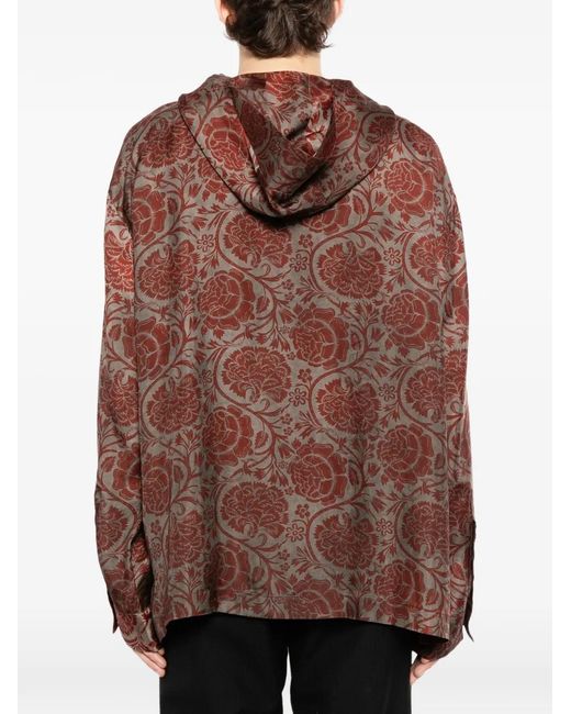 Uma Wang Brown Hooded Floral Print Top