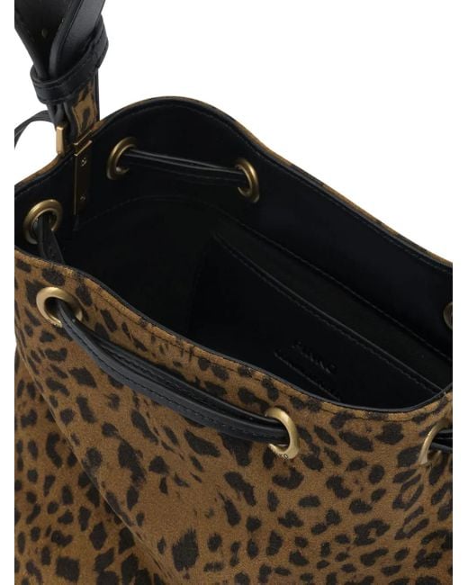 Pinko Brown Leopard Print Drawstring Shoulder Bag