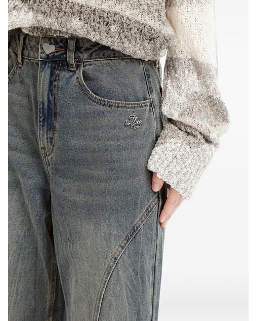 Izzue Gray Seam-Detail Wide-Leg Jeans