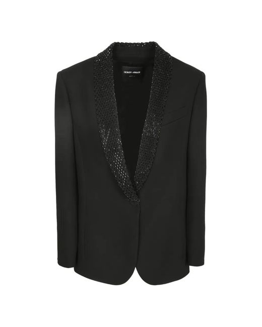 Giorgio Armani Black Bead-Embellished Shawl-Lapel Blazer