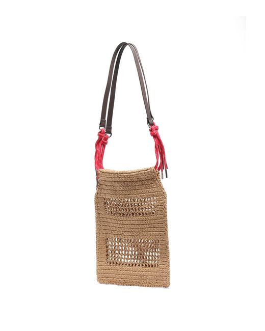 Bimba Y Lola White Small Woven-Raffia Shoulder Bag