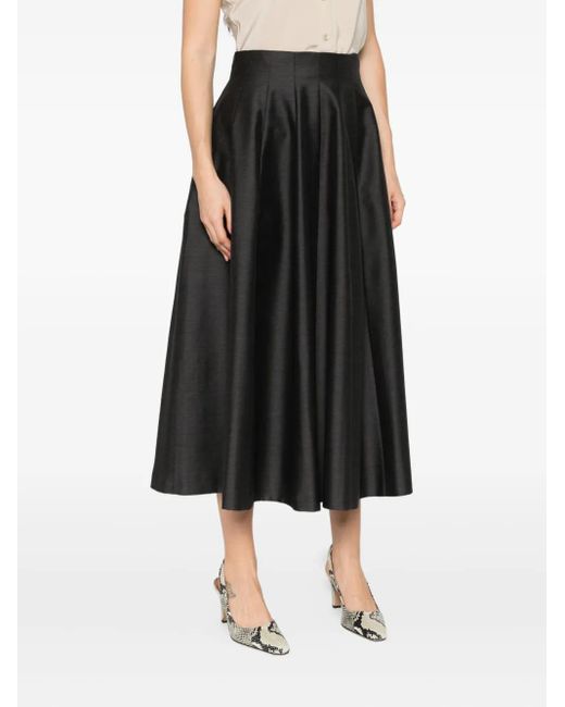 Alberta Ferretti Black Pleated Midi Skirt