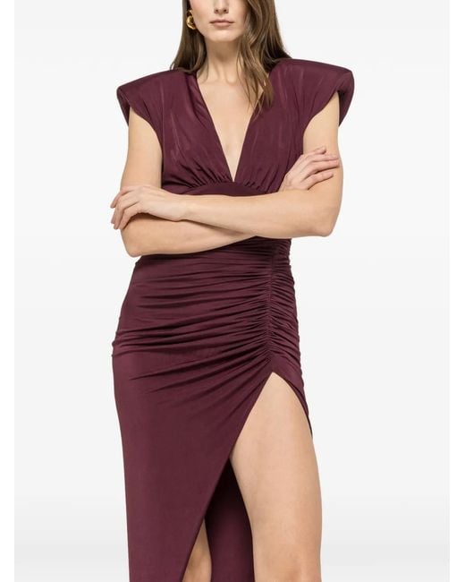 Nissa Purple Ruched Midi Dress