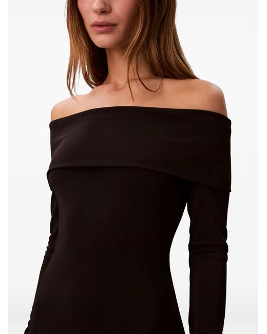 Calvin Klein Black Off-Shoulder Long-Sleeved Midi Dress