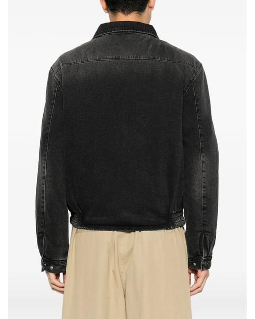 Arte' Black Logo-Embroidered Denim Jacket for men