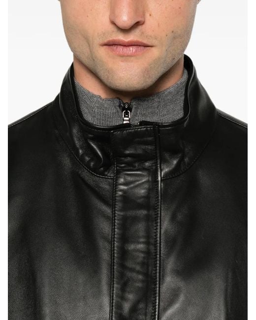 SERGIO MORETTI FIRENZE Black High-Neck Leather Jacket for men