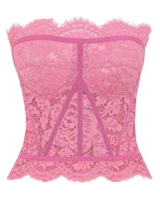 Dolce & Gabbana Pink Schulterfreies Top aus Chantilly-Spitze