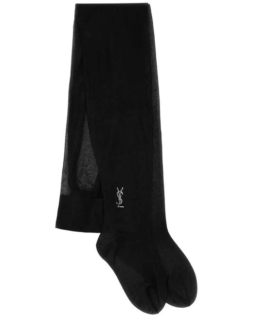 Saint Laurent Black Crystal-Embellished Sheer Tights