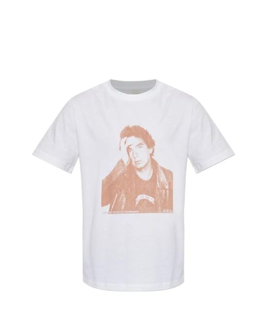 A.P.C. White A. P.C. Crewneck T-Shirt With Front Print for men