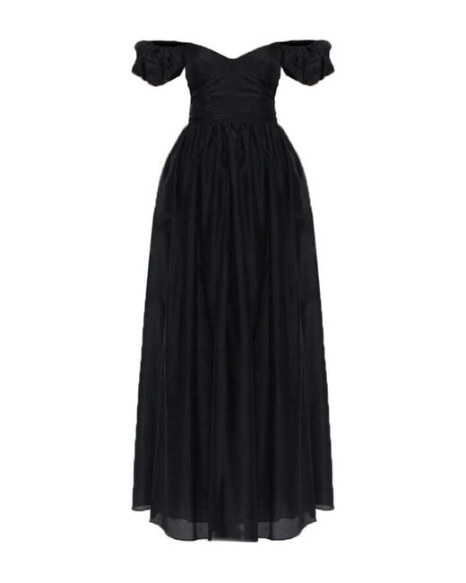 Matteau Black Off-Shoulder Puffed-Sleeve Maxi Dress
