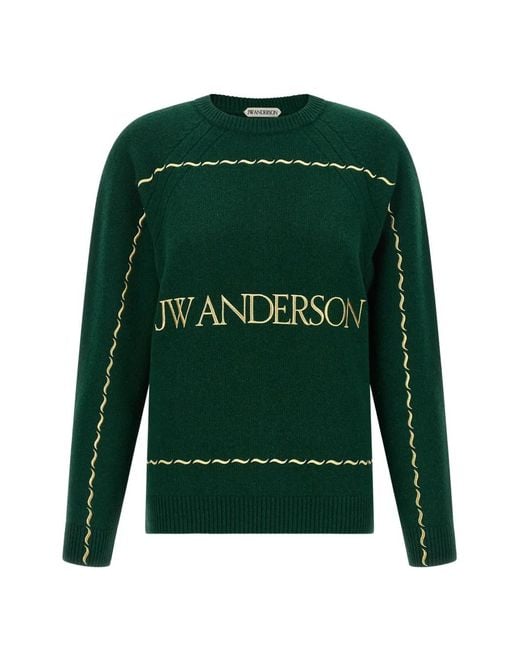 J.W. Anderson Green Logo-Embroidered Wave-Pattern Sweater
