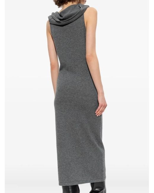 The Attico Gray Cowl-Neck Buttoned Midi Dress