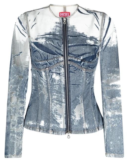 DIESEL Blue Chic Distressed Mini Denim Jacket