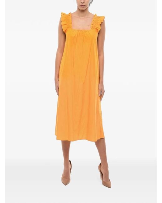 Samsøe & Samsøe Orange Ruffled Square-Neck Midi Dress