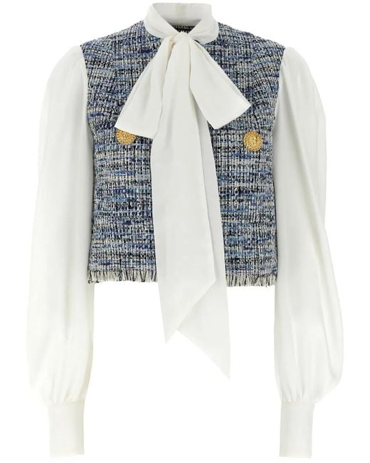 Balmain ツイードパネル ブラウス Blue