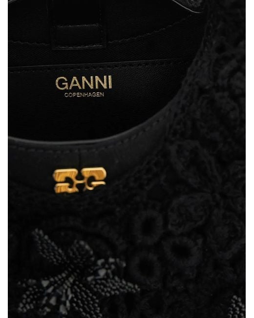 Ganni Black Sac Cabas En Crochet À Perles