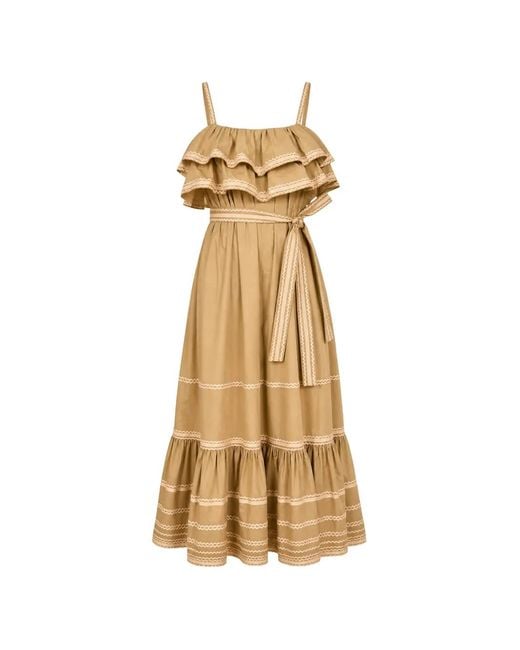 Ulla Johnson Metallic Lucian Ruffled Waist-Tie Midi Dress