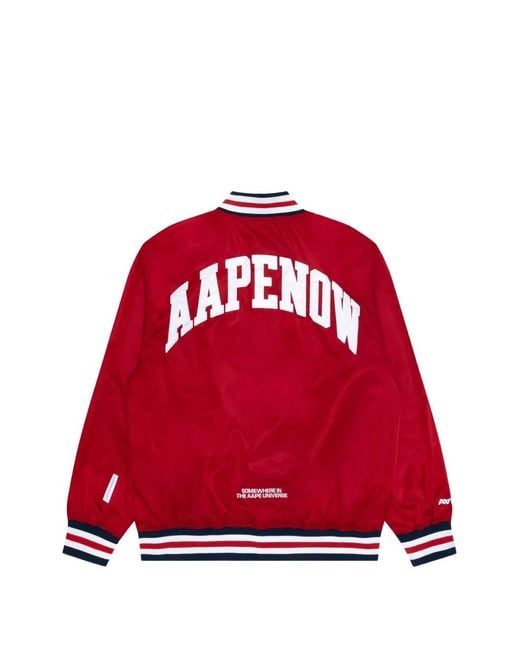 Aape By A Bathing Ape Red Moonface Patch Baseball Jacket for men