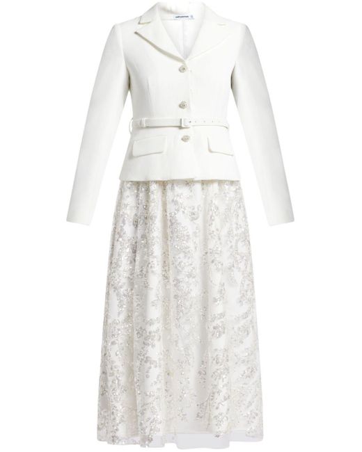 Self-Portrait White Sequin-embellished Belted Midi Dress