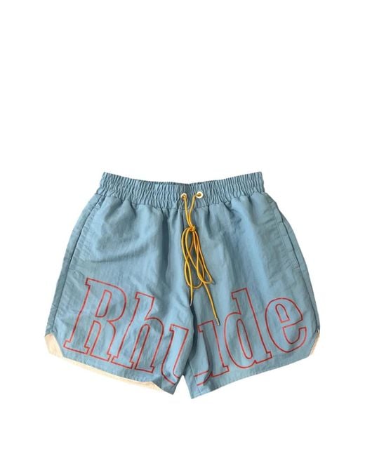 Rhude Blue Logo-Print Swim Shorts for men