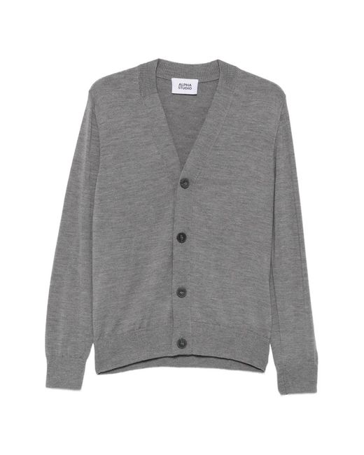 Alpha Studio Gray Button-Up V-Neck Cardigan for men