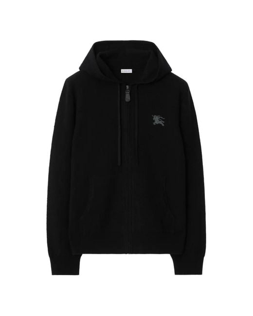 Burberry Black Equestrian Knight Design Zip Wool Hoodie for men