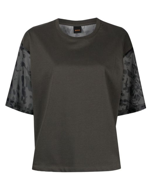 Boss Black Leopard-print Panelled T-shirt