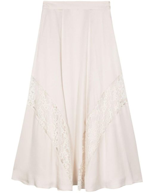 Lorena Antoniazzi White Lace-detail Satin Midi Skirt