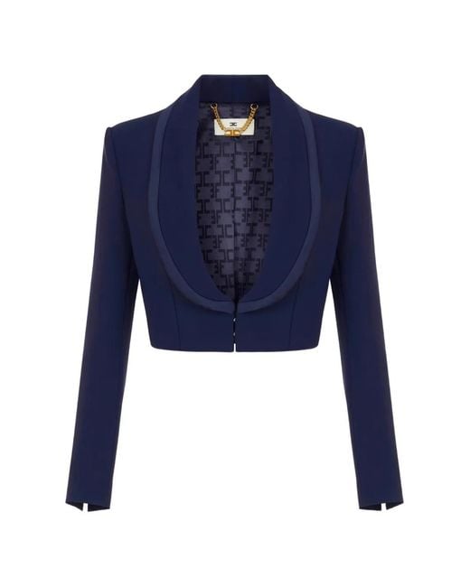 Elisabetta Franchi Blue Jacket Made Of Lightweight Crêpe And Satin Fabrics With Peplum