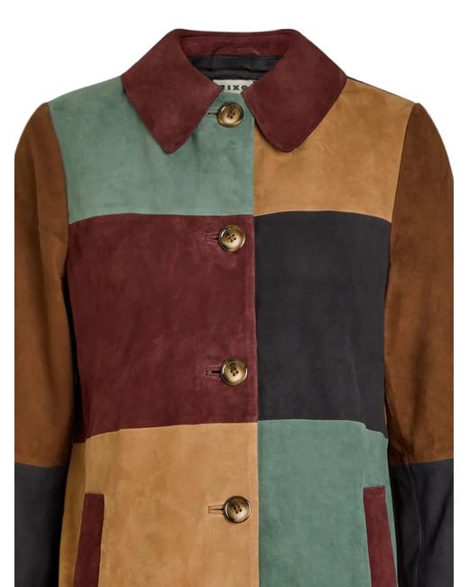 Rixo Brown Milly Patchwork Button Coat