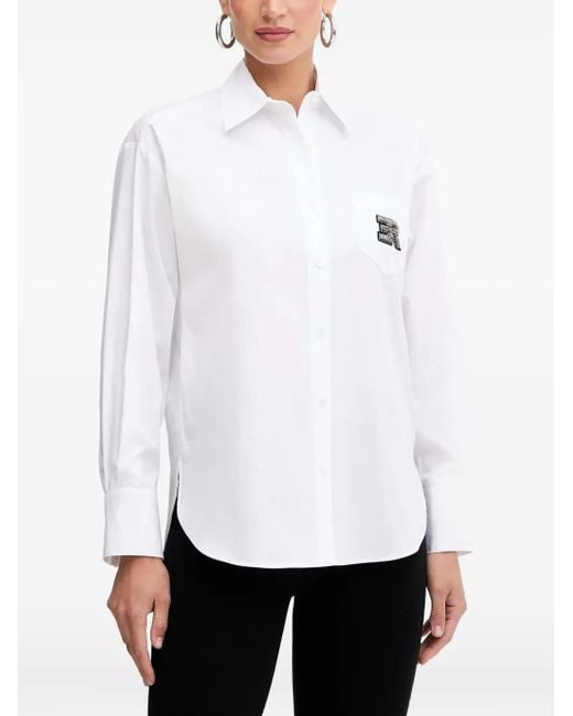 ERMANNO FIRENZE Women's White Logo-Detail Long-Sleeve Shirt