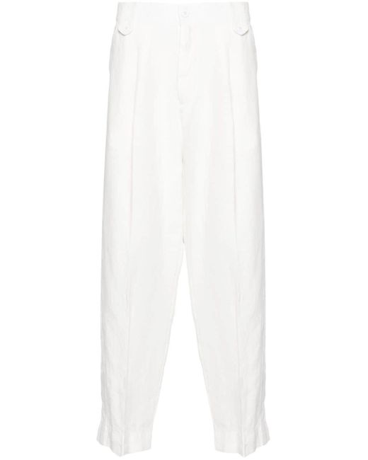 Costumein White Cropped Linen Trousers for men