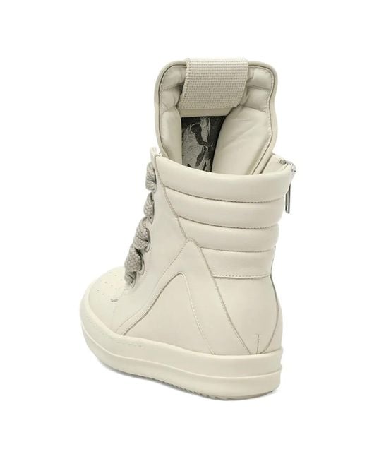 Rick Owens Natural Jumbolace Geobasket Sneakers, 100% Calf Leather