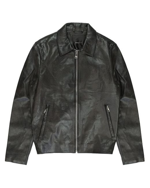 Purple Brand Black Leather Zip-Front Jacket for men