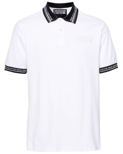 Polo en coton à logo brodé Versace pour homme en coloris White