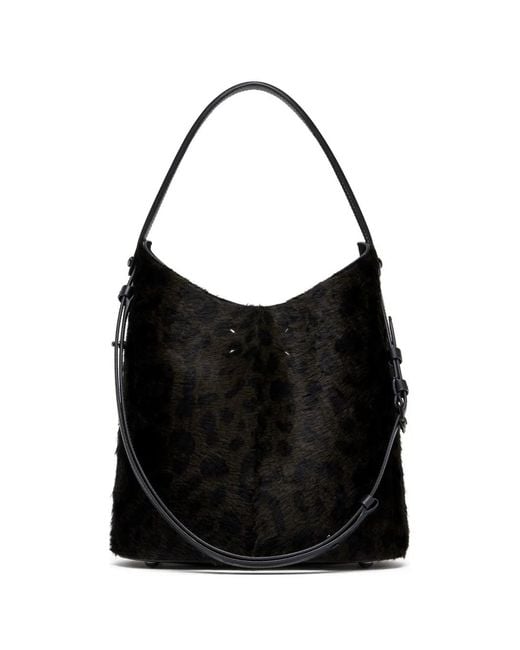 Maison Margiela Black Leopard-Print Calf-Hair Tote Bag