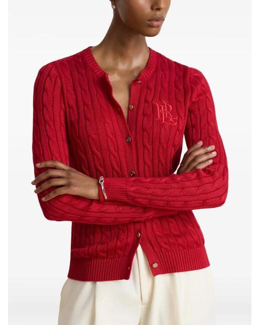 Ralph Lauren Cable-Knit Embroidered-Logo Cardigan
