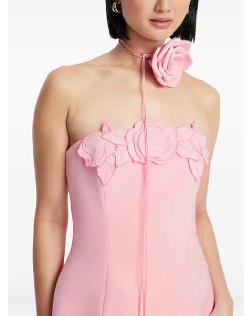 LEO LIN Pink Roselle Floral-Appliqué Strapless Mini Dress