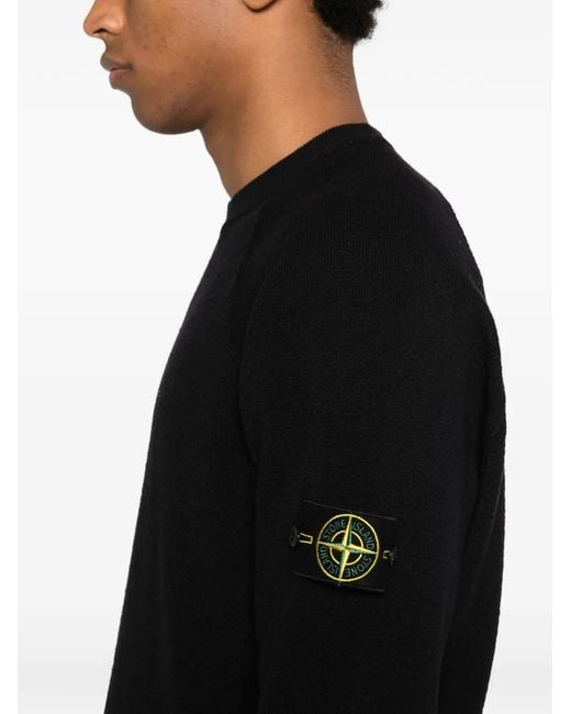 Stone Island Black Logo Cotton Crewneck Sweater for men