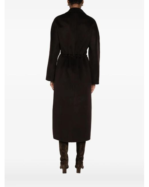 Soft Goat Black Drawstring Waist Lapel Coat