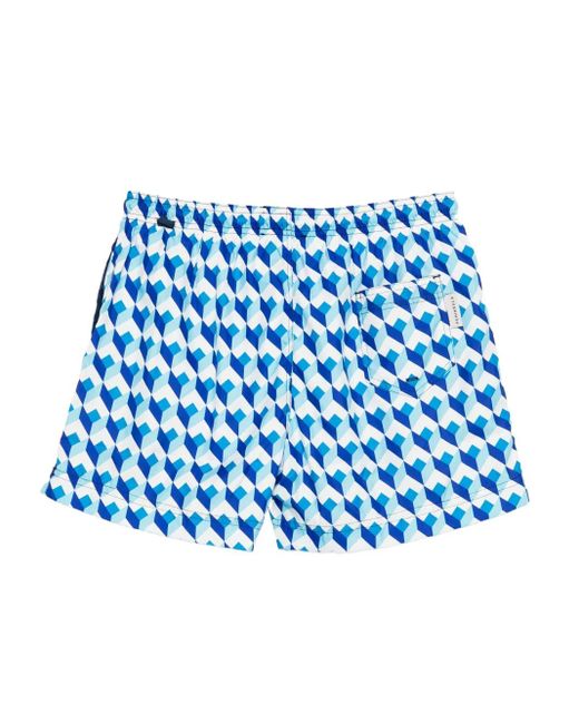 Peninsula Blue Geometric-Print Swim Shorts for men