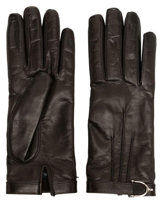 Gucci Black Buckle-detail Leather Gloves