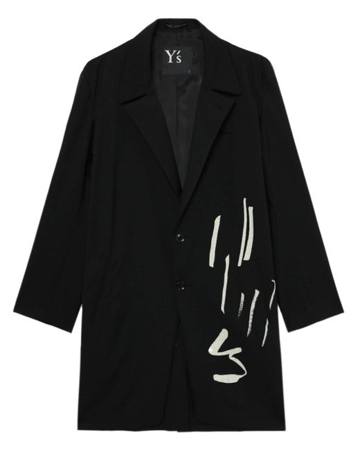 Y's Yohji Yamamoto Black Painterly-print Wool Coat