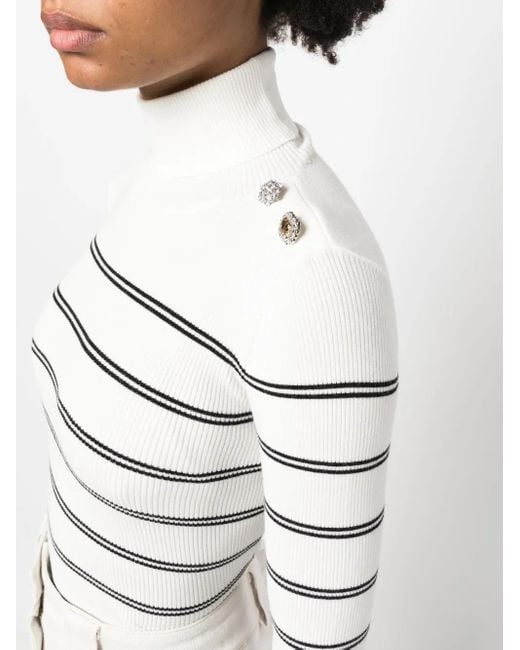 Liu Jo White Striped Roll-Neck Ribbed-Knit Jumper